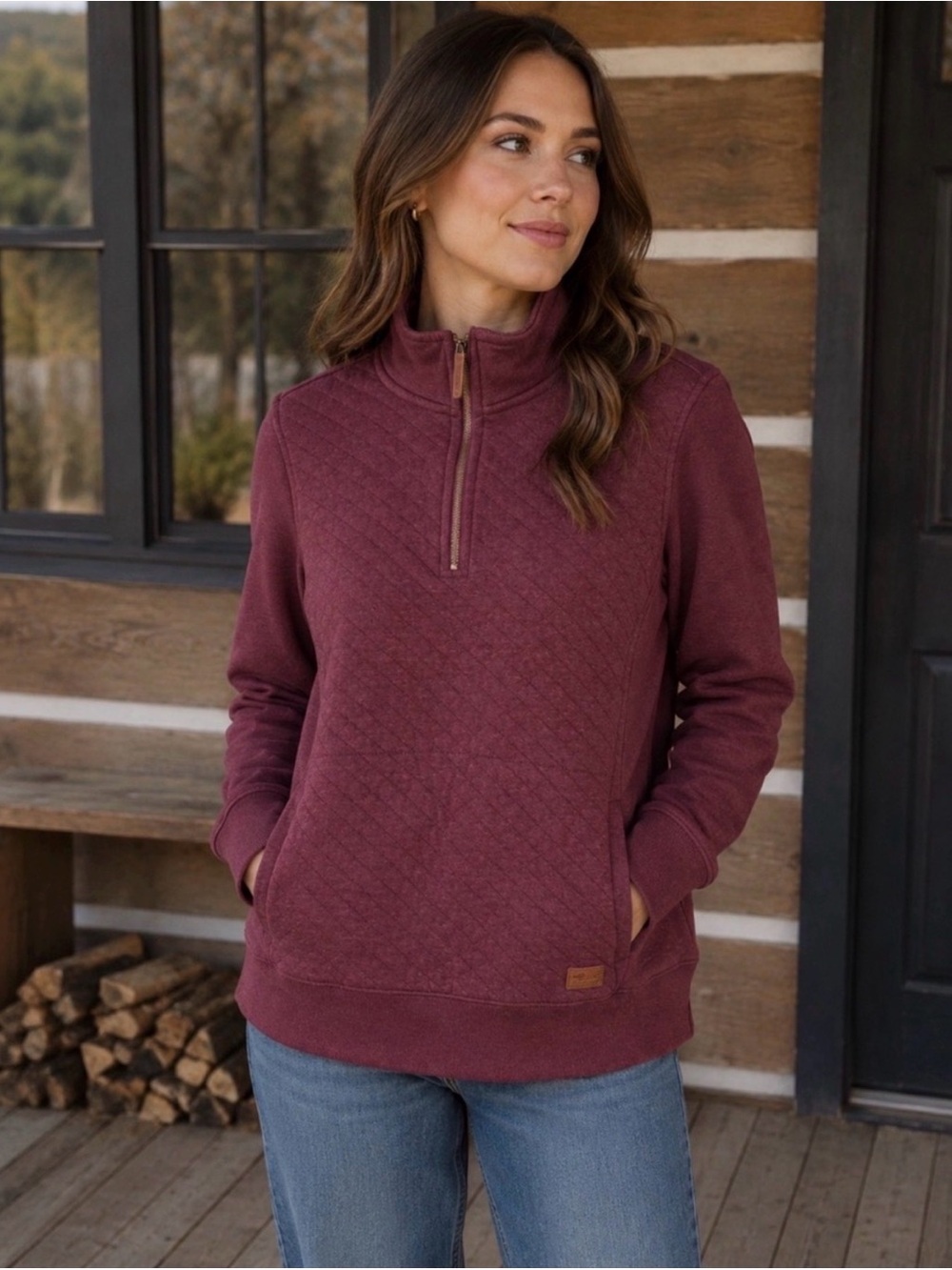 L.L. Bean | Quilted Quarter Zip Pullover size 1X, marroon